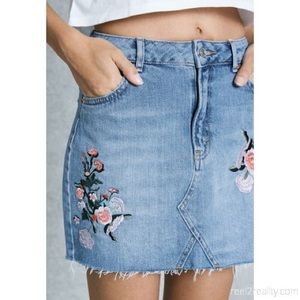 Topshop denim skirt with embroidered flowers